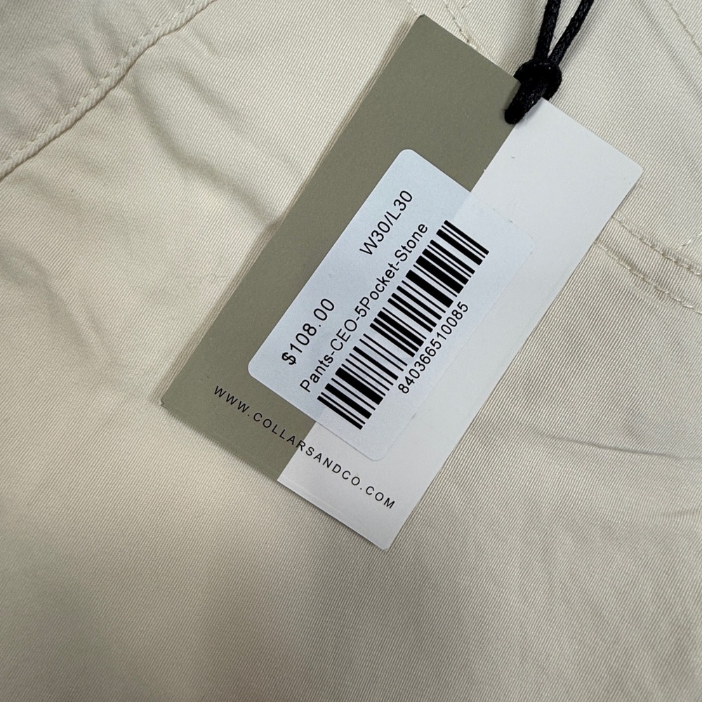 Collars & Co Mens Size 30x30 CEO 5-Pocket Pants Stone Beige Slim Straight NWT - Picture 6 of 11